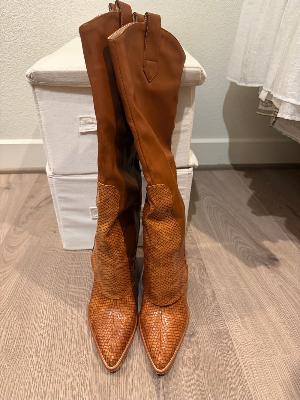 Fashion Nova Tan Over-the-Knee Western Boots - Picture 3 of 3